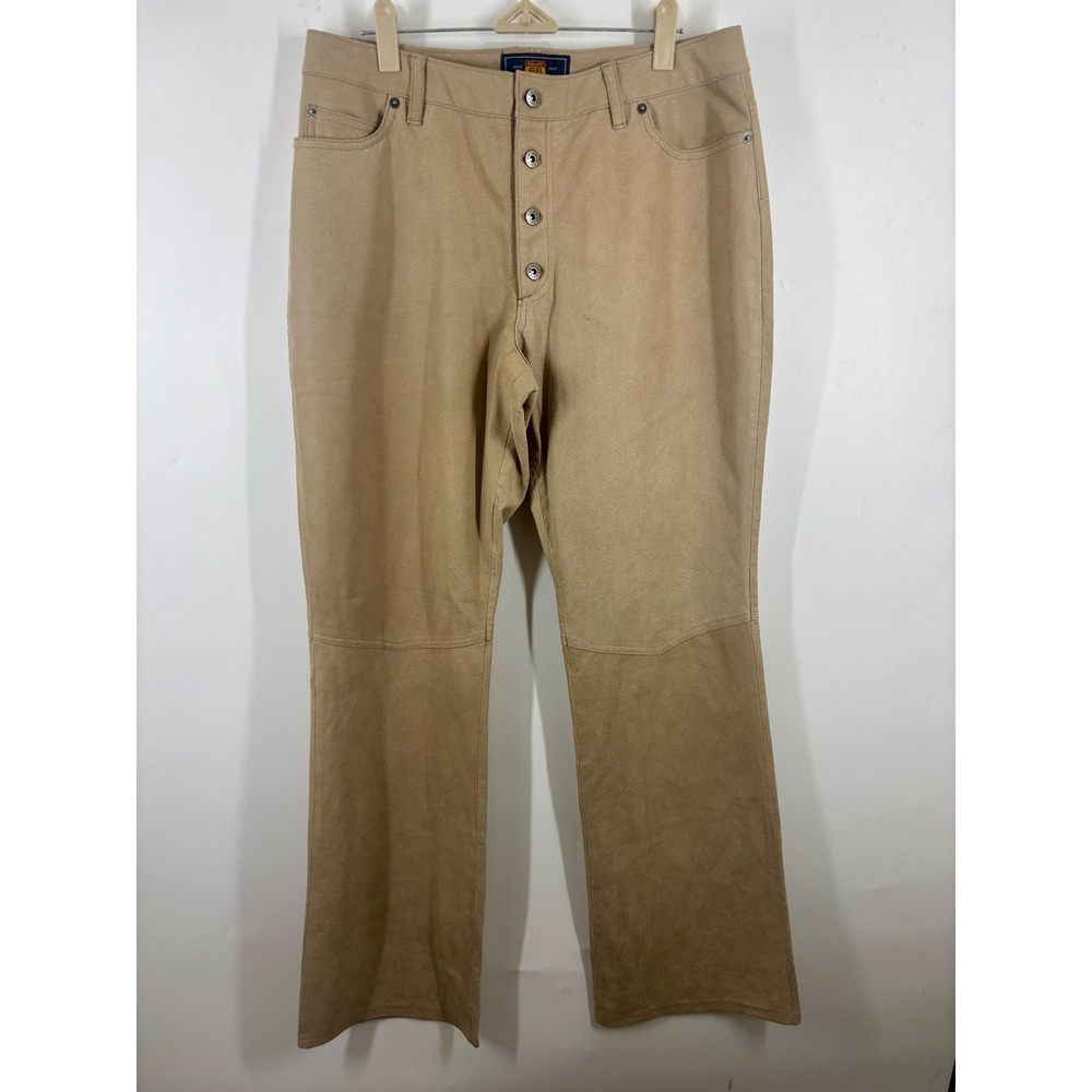 Route 66 Original Clothing Company Tan Genuine Leather Button Fly Pants Size 12